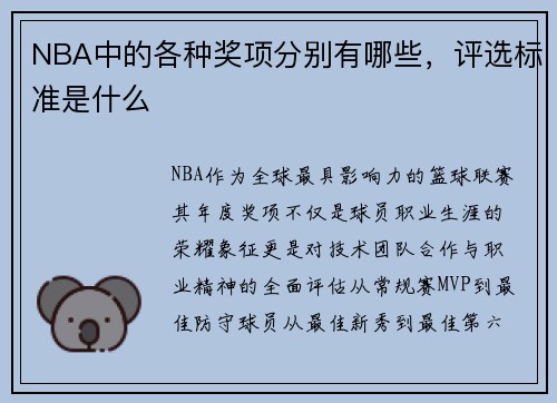NBA中的各种奖项分别有哪些，评选标准是什么